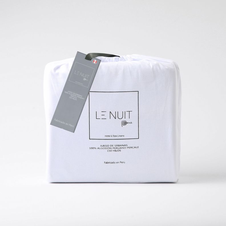 Set Sábanas 150 Hilos  Algodón Peruano  Percale Liso Blanco 2 Plazas-0