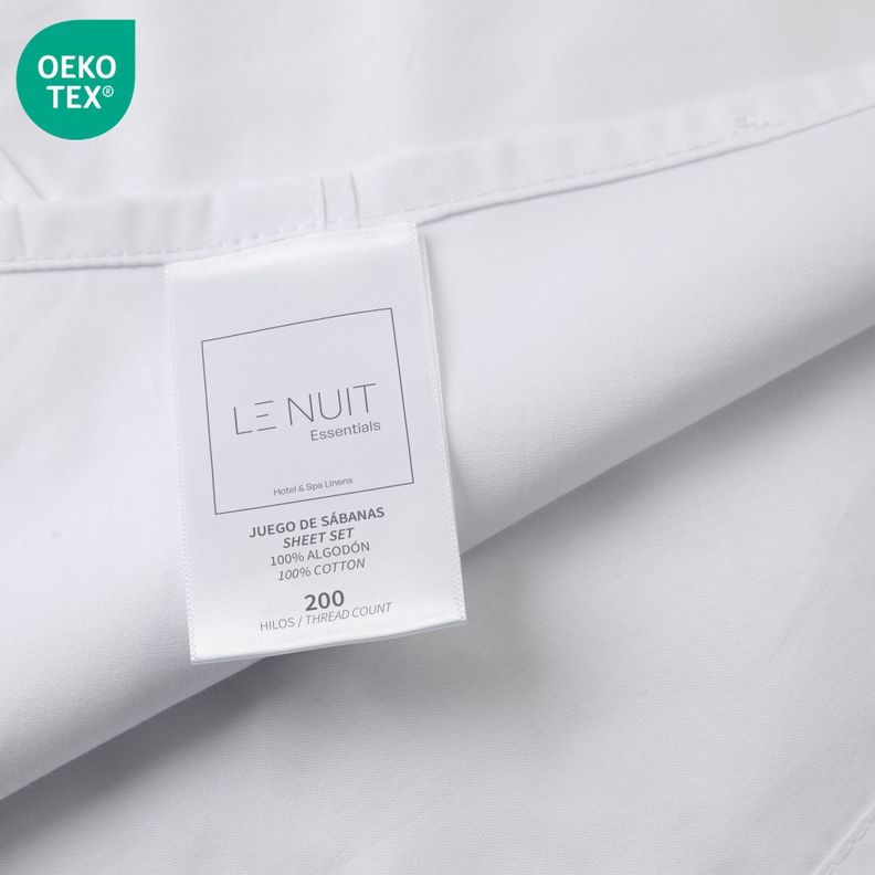 Set Sábanas 2 Plazas 100% Algodón 200 Hilos Essentials  Liso Blanco-3