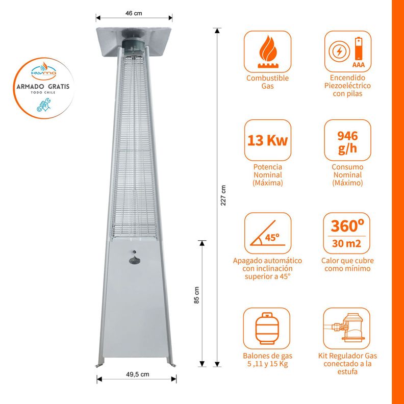 Estufa a Gas Exterior Terraza OBELISK LW White 1,8 metros-1