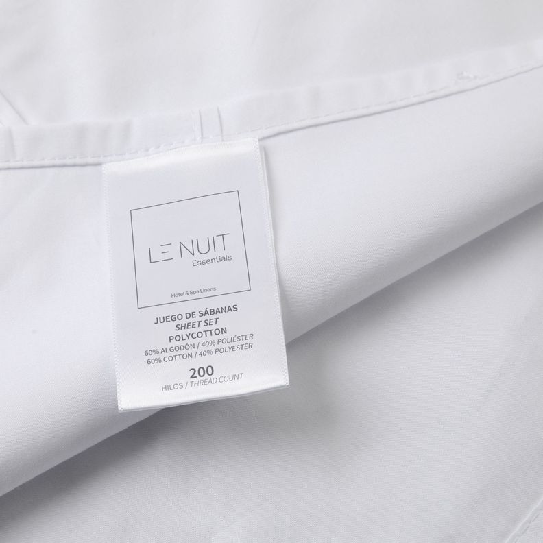 2 Sets Sábanas 1 Plaza Polycotton 200 Hilos Essentials Liso Blanco-2