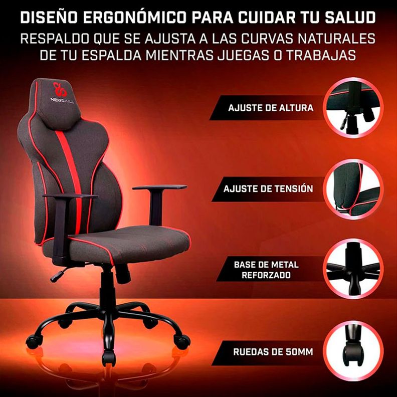 Silla Gamer Fafnir Rojo/Negro-6