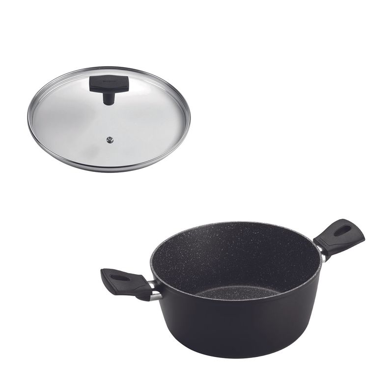 SET Olla 2 Asas 24cm  Antiadherente Negro con Tapa Daily-0