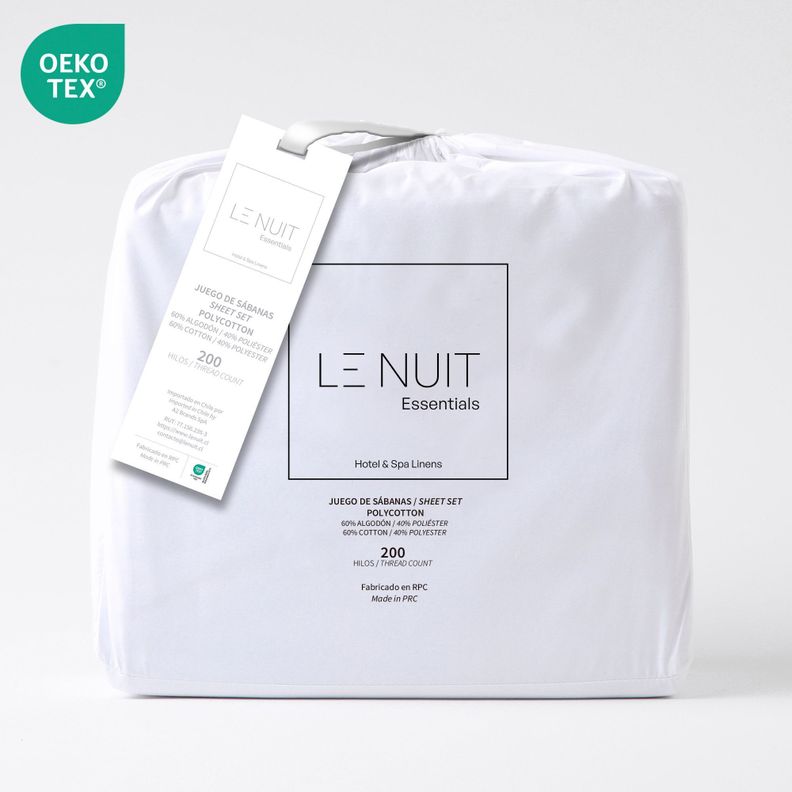 2 Sets Sábanas 1,5 Plazas Polycotton 200 Hilos Essentials Liso Blanco-4