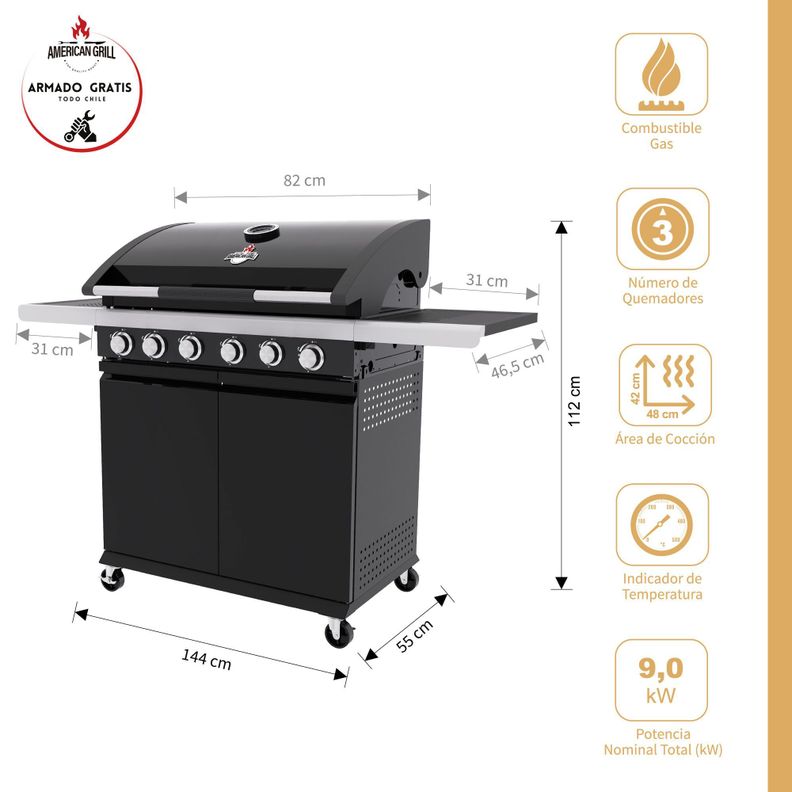 Set Parrilla a Gas 6 Quemadores Texas Black + Funda-1