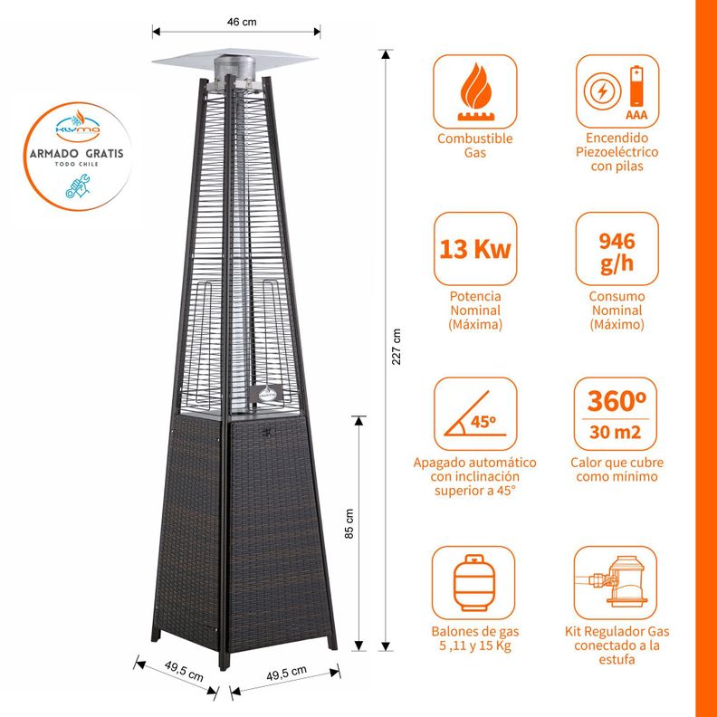 Estufa a Gas Exterior Terraza OBELISK Rattan-1