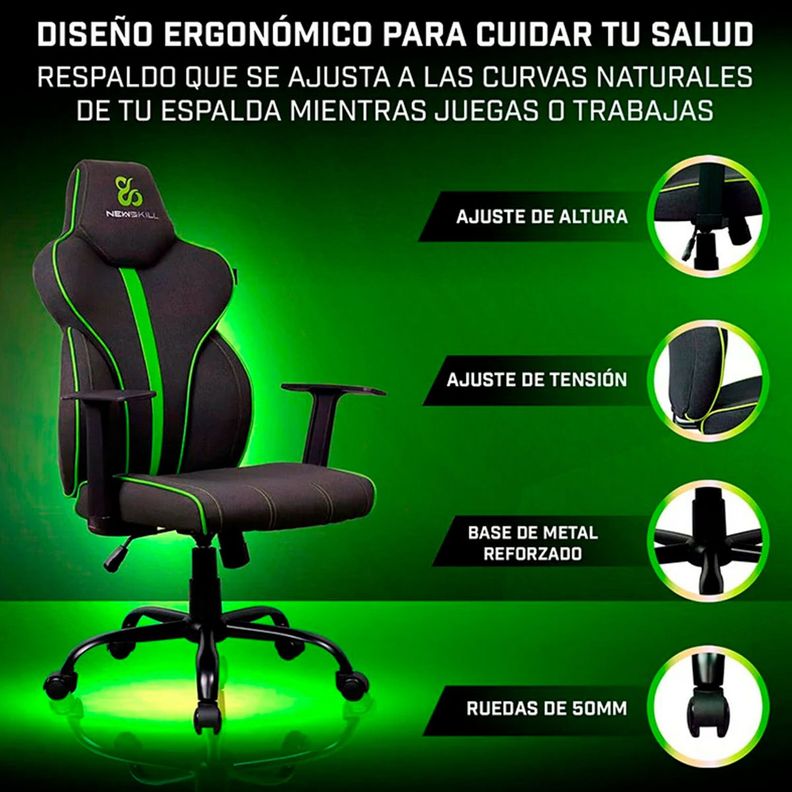 Silla Gamer Fafnir Verde/Negro-6
