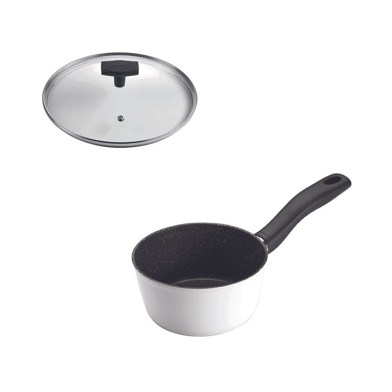 SET Cacerola 16cm Antiadherente Blanco  con Tapa Daily Negro