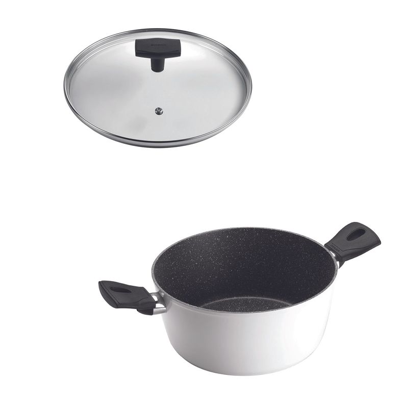SET Olla 2 Asas 28cm Antiadherente  Blanco con Tapa Daily