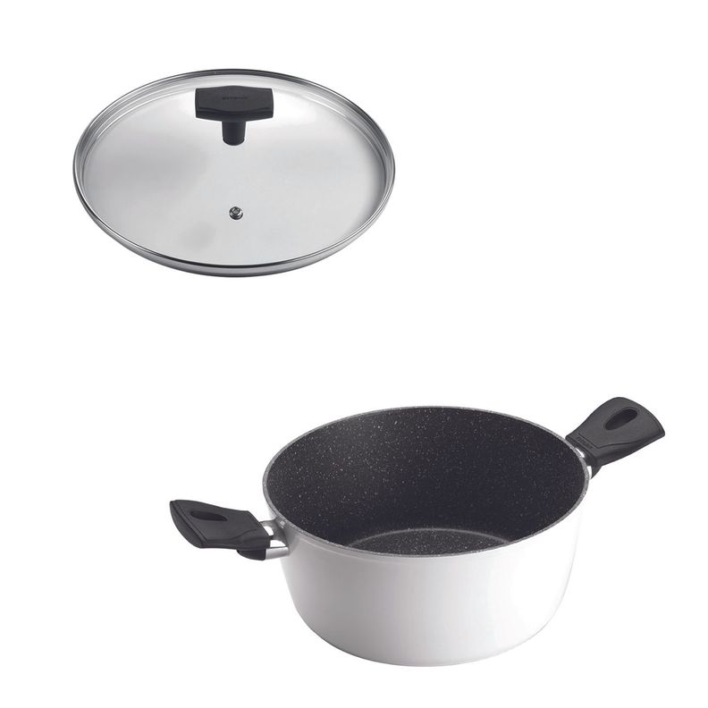 SET Olla 2 Asas 24cm Antiadherente Blanco con Tapa Daily-0