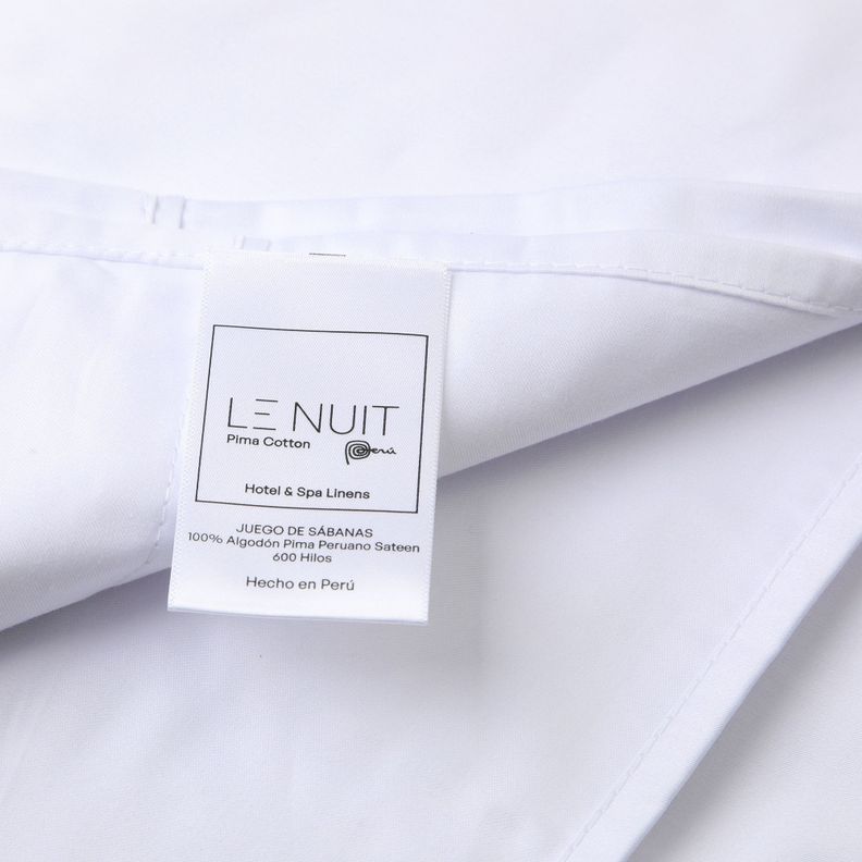 Set Sábanas 600 Hilos Algodón Pima Peruano Sateen Liso Blanco 2 Pl-2