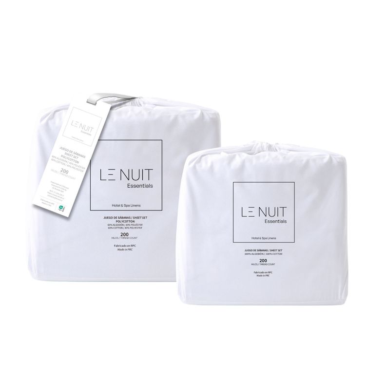 2 Sets Sábanas 1,5 Plazas 100% Algodón 200 Hilos Essentials Liso Blanco-1