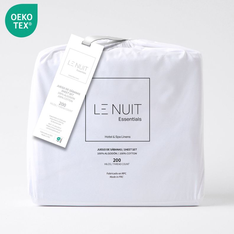 2 Sets Sábanas 1,5 Plazas 100% Algodón 200 Hilos Essentials Liso Blanco-2