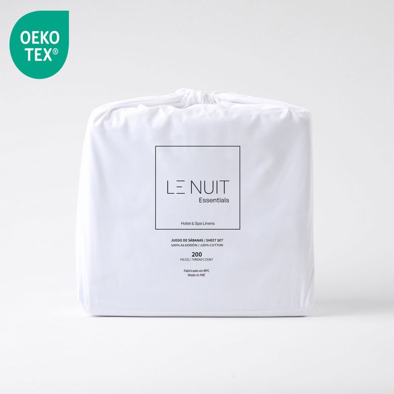 2 Sets Sábanas 1,5 Plazas 100% Algodón 200 Hilos Essentials Liso Blanco-5