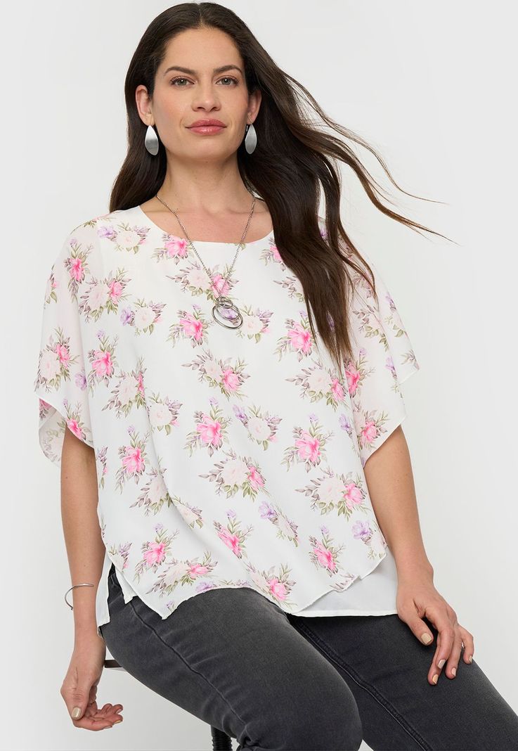 Blusa Mujer Capas con Joya Print Blanco Corona-0