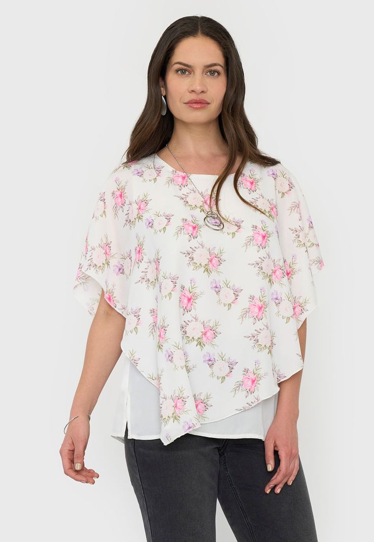 Blusa Mujer Capas con Joya Print Blanco Corona-1