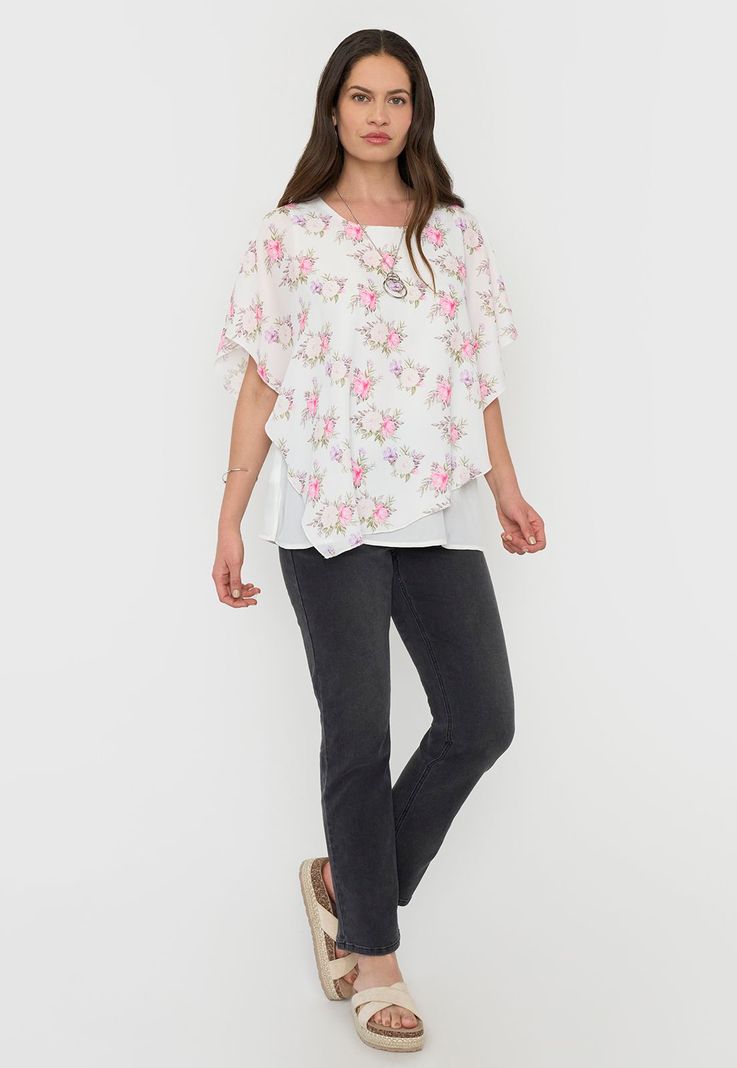 Blusa Mujer Capas con Joya Print Blanco Corona-3