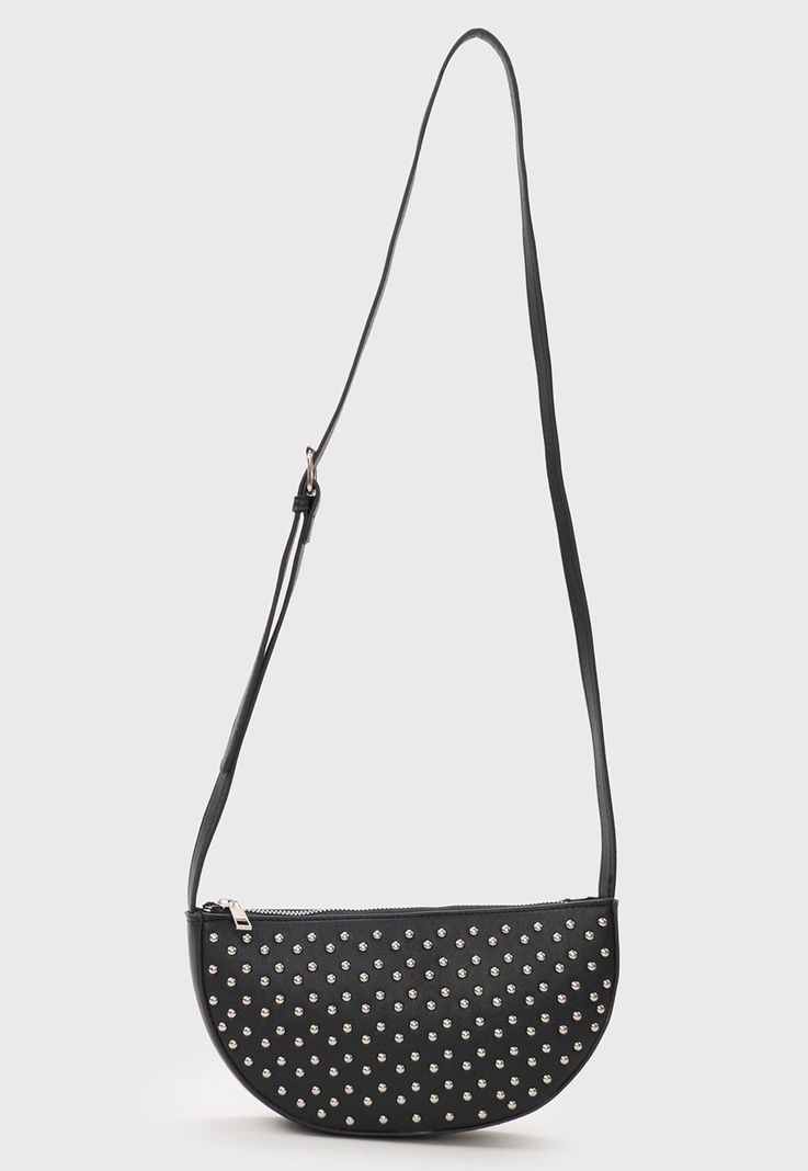 Bandolera Mujer Ecocuero Tachas Negro Corona-0