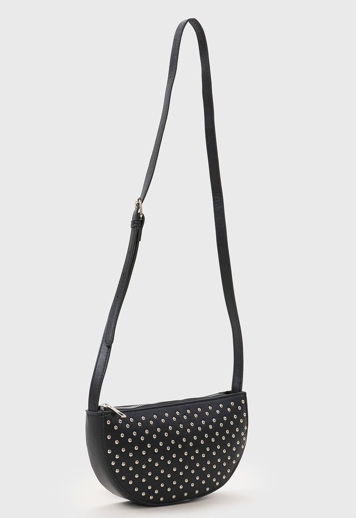 Bandolera Mujer Ecocuero Tachas Negro Corona-2
