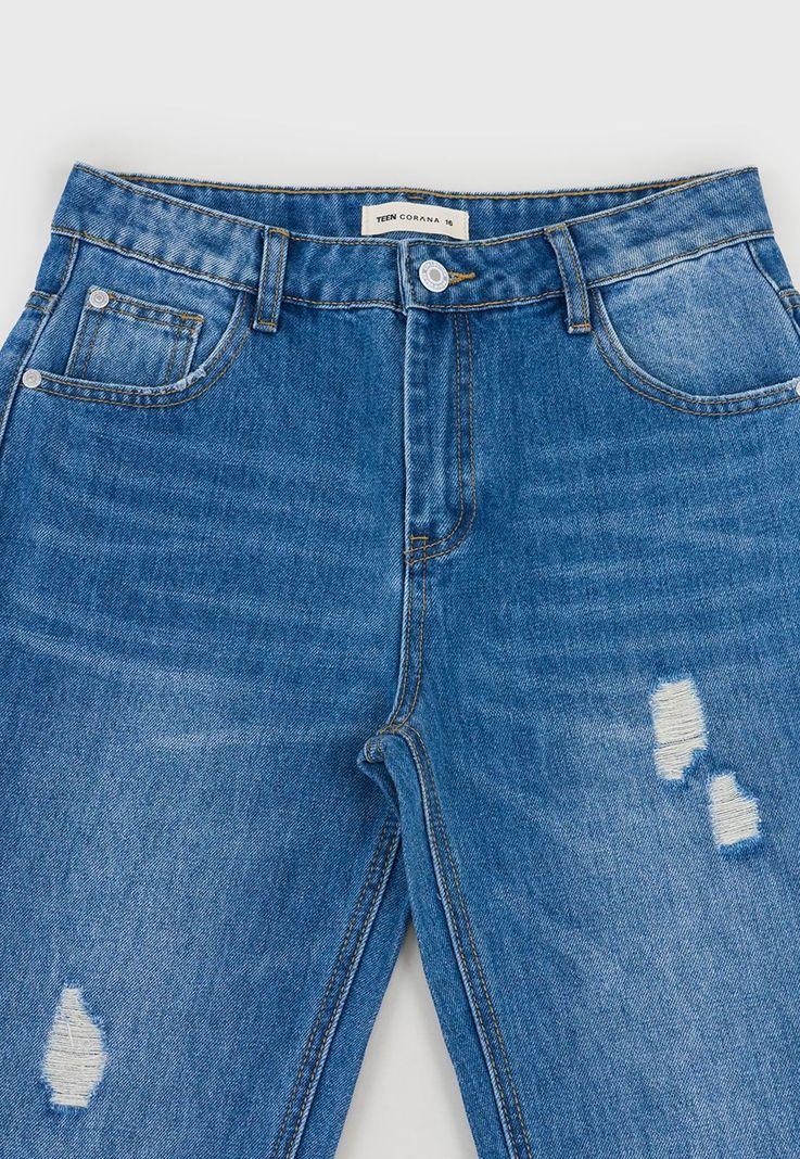 Jeans Niña Kids Mom Fit Azul Medio Corona-2
