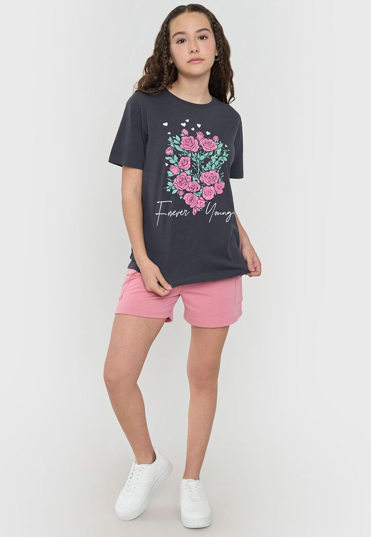 Polera Niña Teen M/C Fun Oversize  Gris Oscuro Corona-3