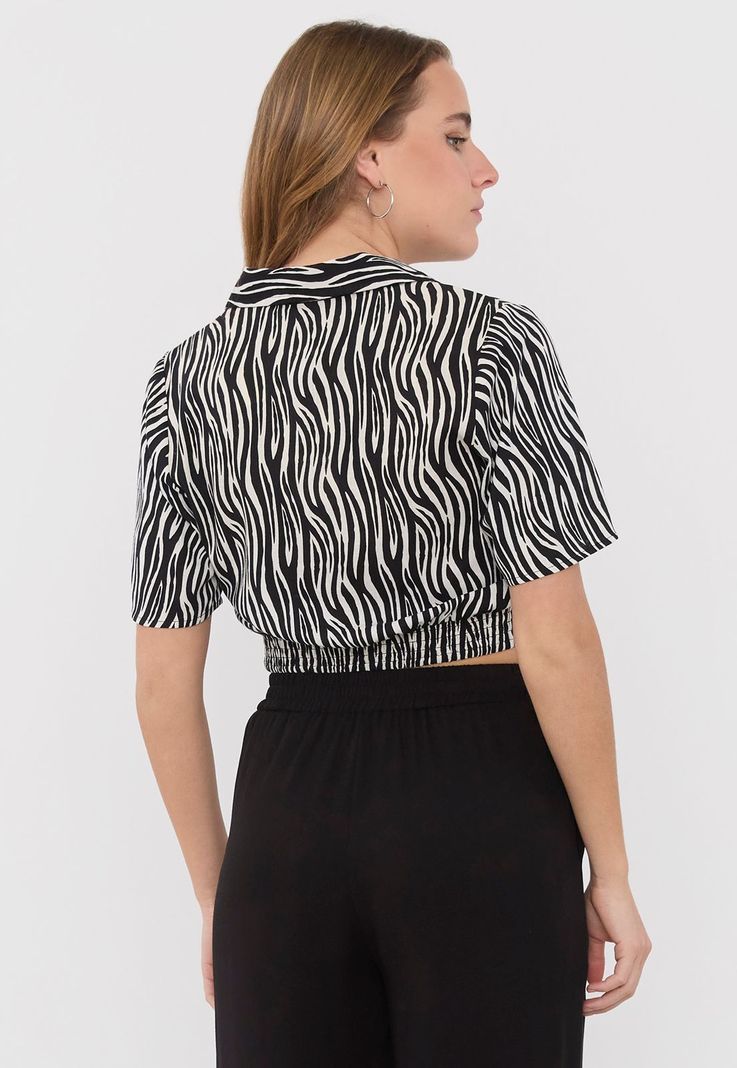 Blusa Mujer Camisera Cruzada Negro Cebra Corona-2