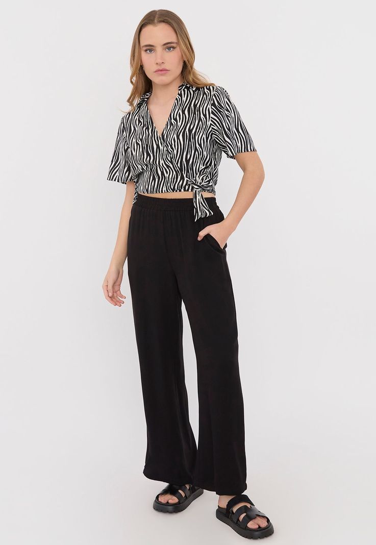 Blusa Mujer Camisera Cruzada Negro Cebra Corona-3