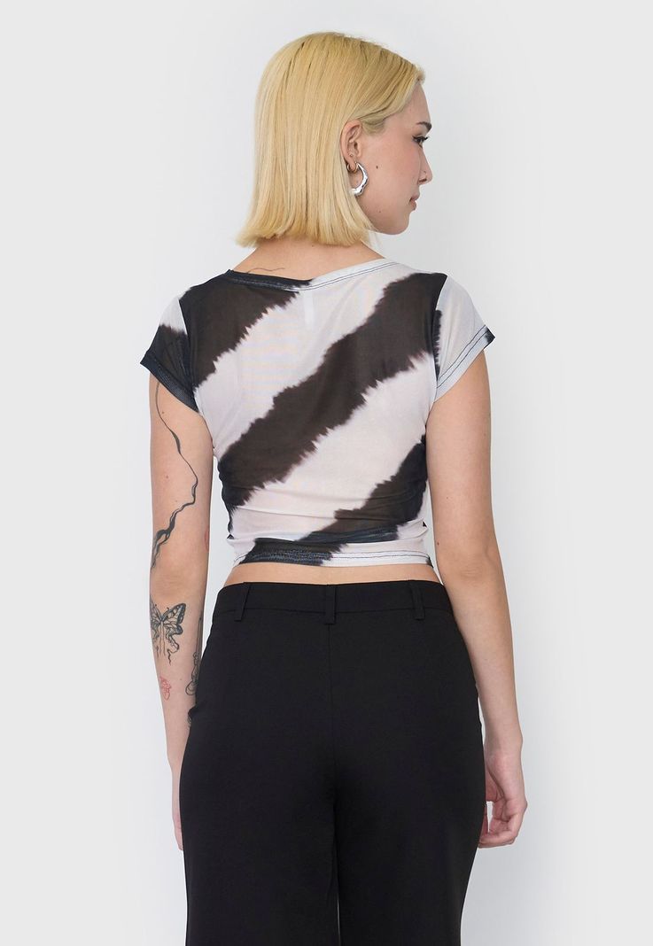 Polera Mujer Malla Manga Corta Tie Dye Negro Corona-1