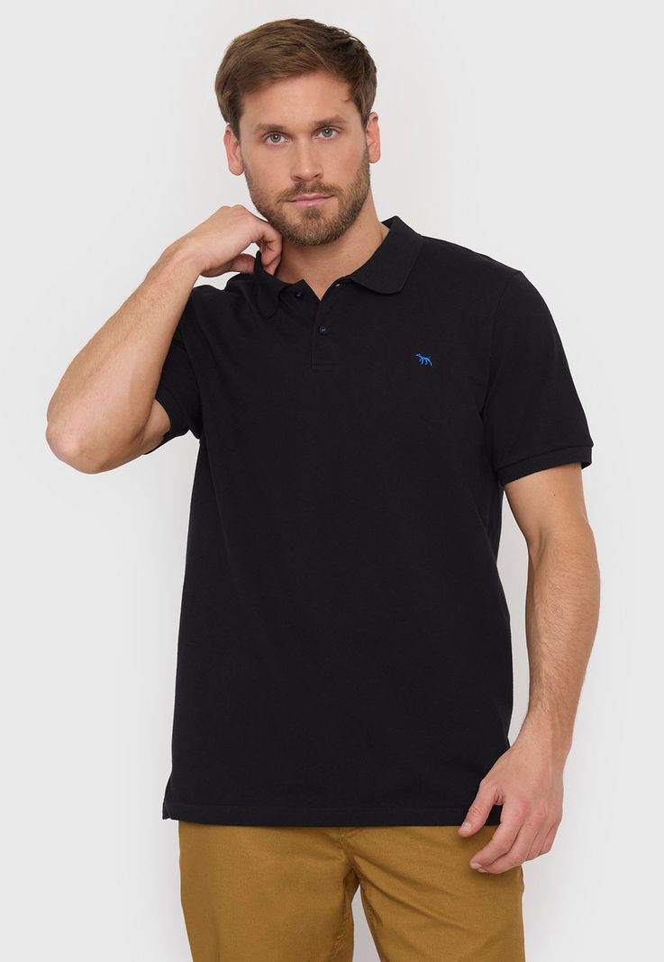 Polera Hombre Lisa Piqué Negro Corona-0