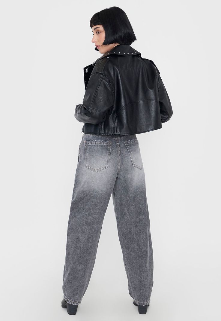 Chaqueta Mujer Biker Ecocuero Tachas Negro Corona-2