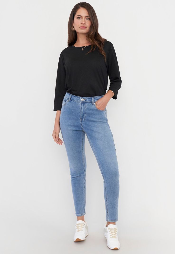 Jeans Mujer Skinny 1 Boton Azul Claro Corona-0