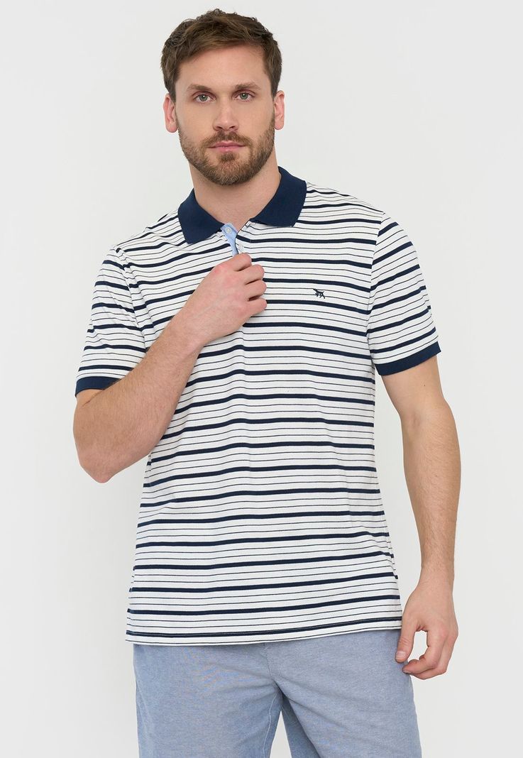 Polera Hombre Piqué Rayas Blanco Corona-0