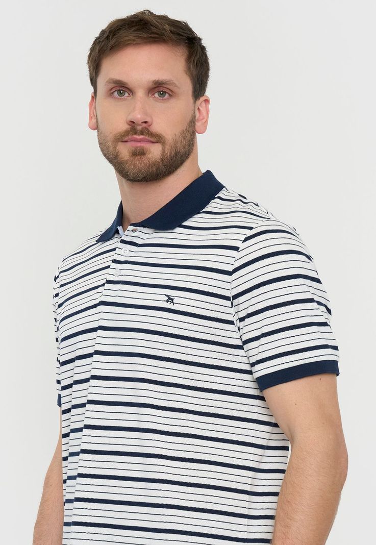 Polera Hombre Piqué Rayas Blanco Corona-2