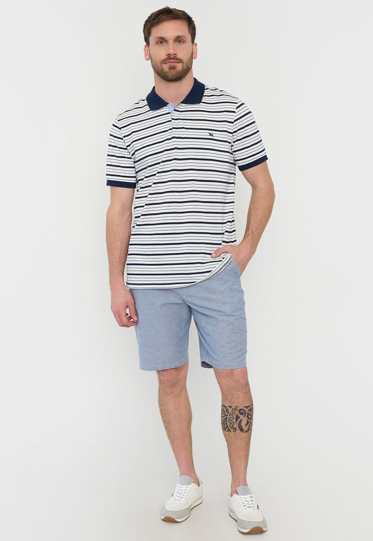 Polera Hombre Piqué Rayas Blanco Corona-3