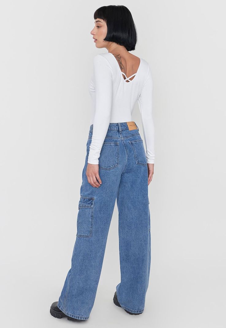 Jeans Mujer Cargo Straight Fit Azul Medio Corona-2