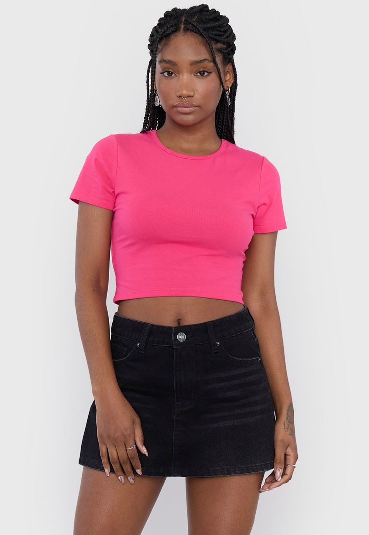 Polera Mujer Manga Corta Crop Cotton Spx Fucsia Corona-0