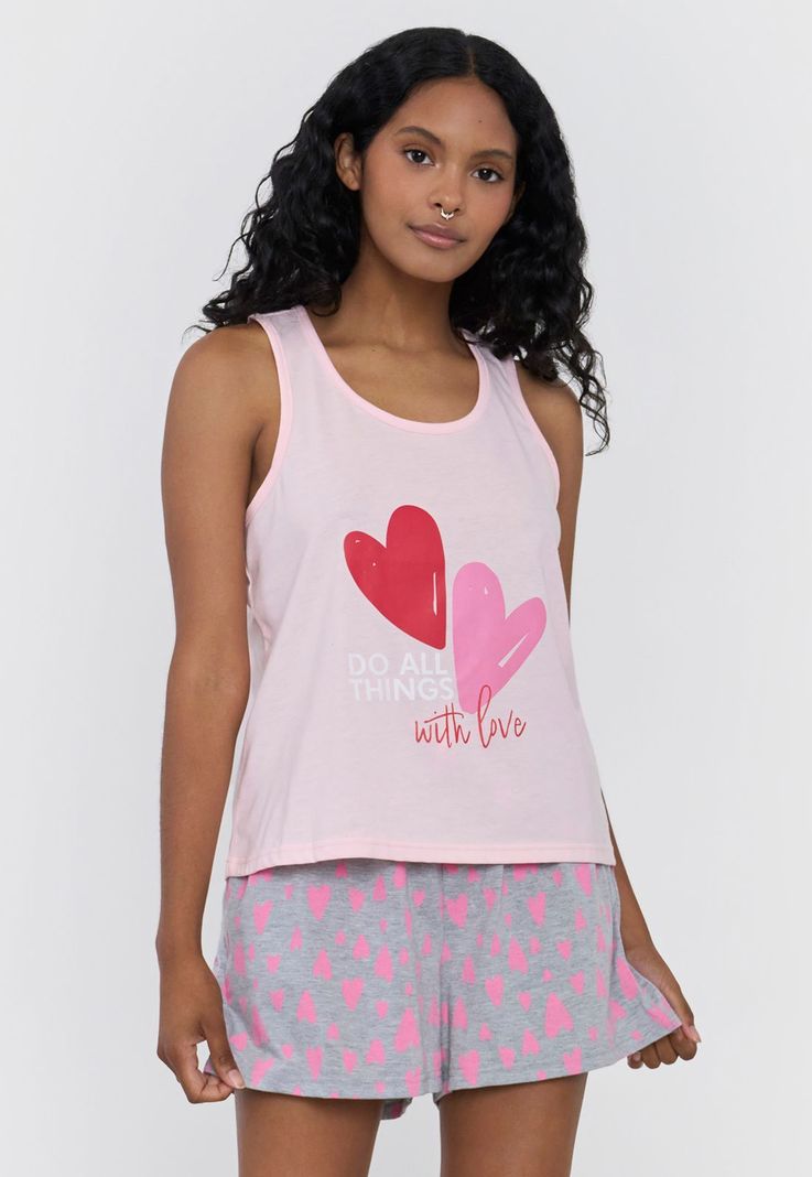 Pijama Mujer Sudadera Print Rosado Corazones Corona-0