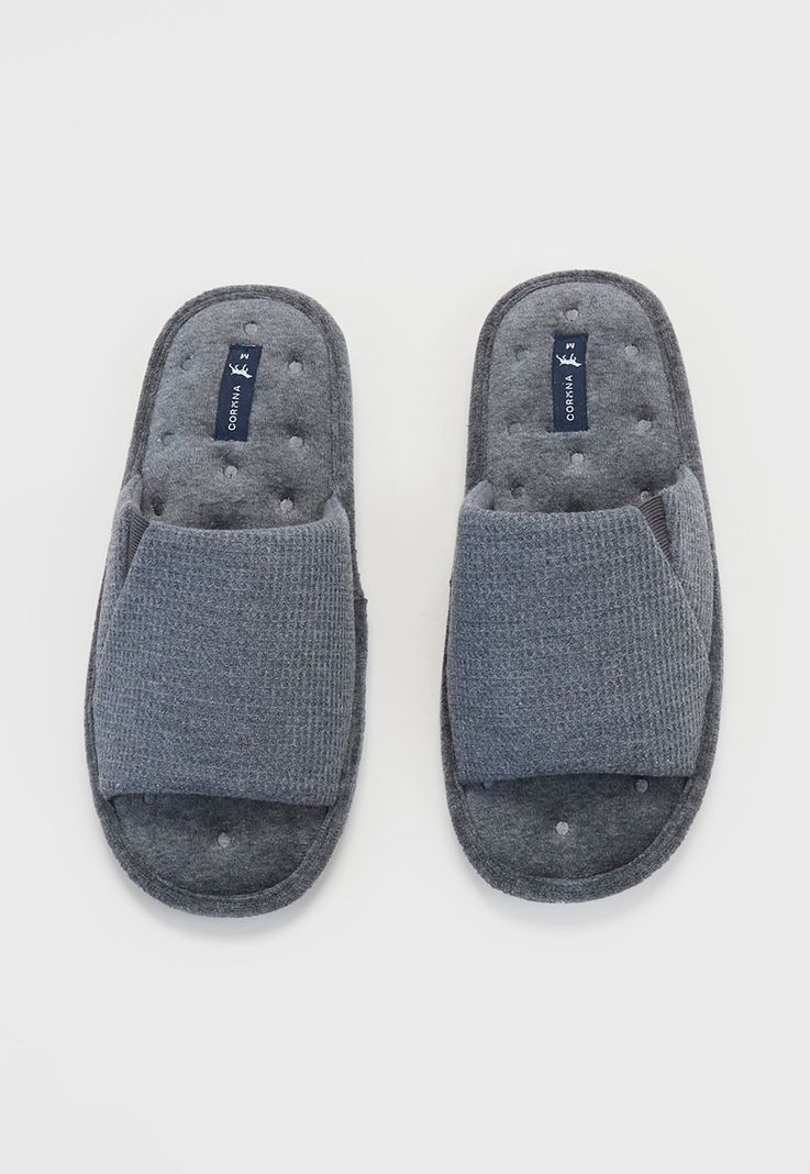 Pantuflas Hombre Toalla Gris Corona-2