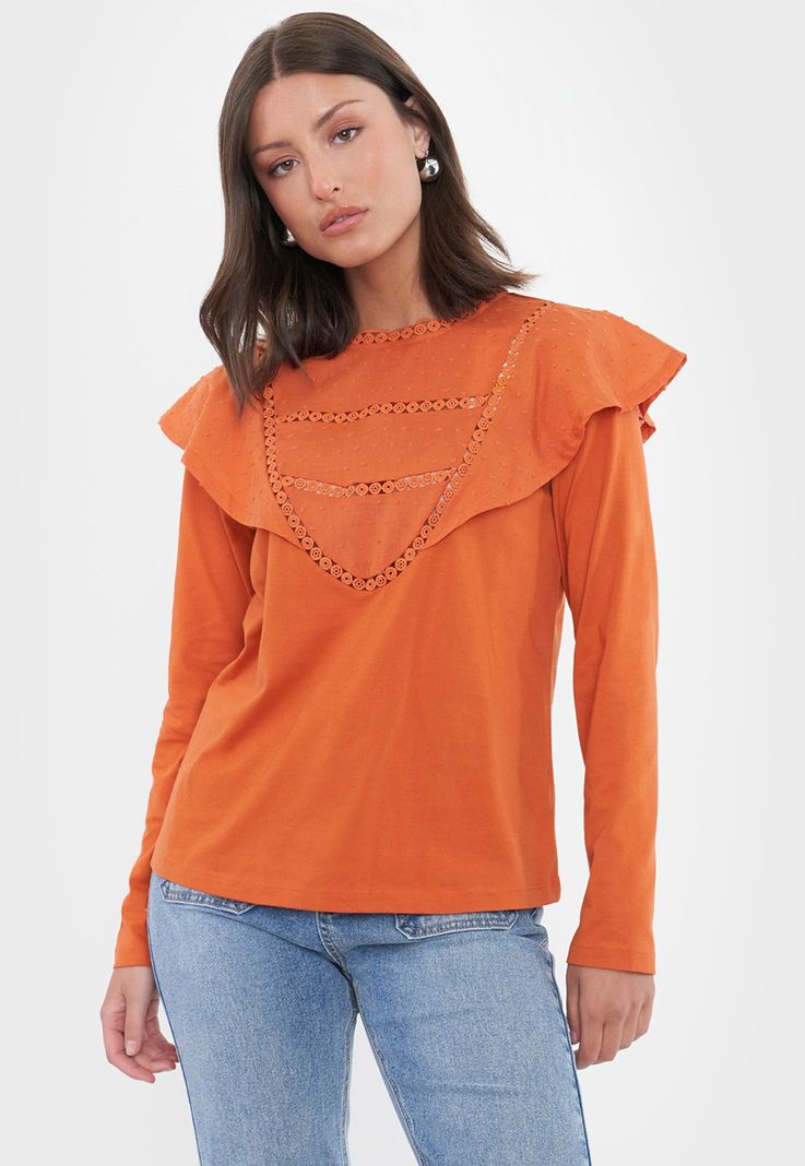 Polera Mujer Vuelos Color Terracota Corona-0