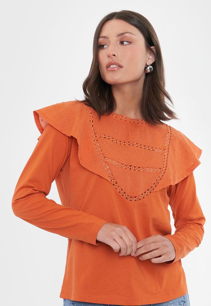 Polera Mujer Vuelos Color Terracota Corona-2