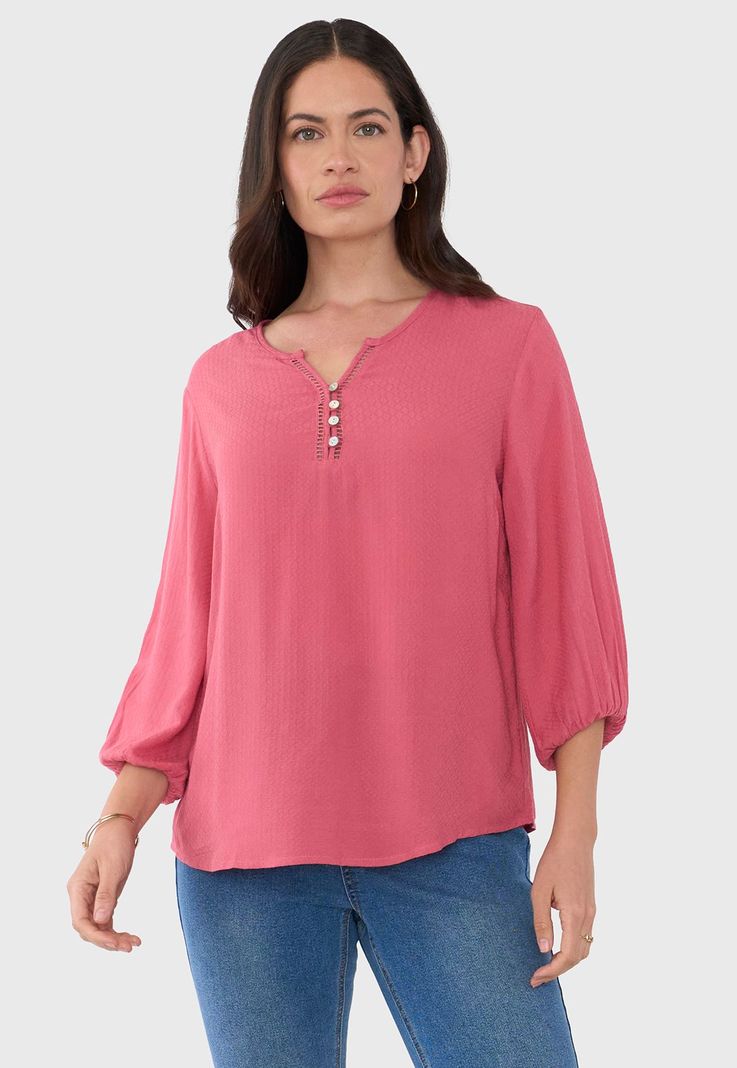 Blusa Mujer Botones Macramé Rosado Corona-0