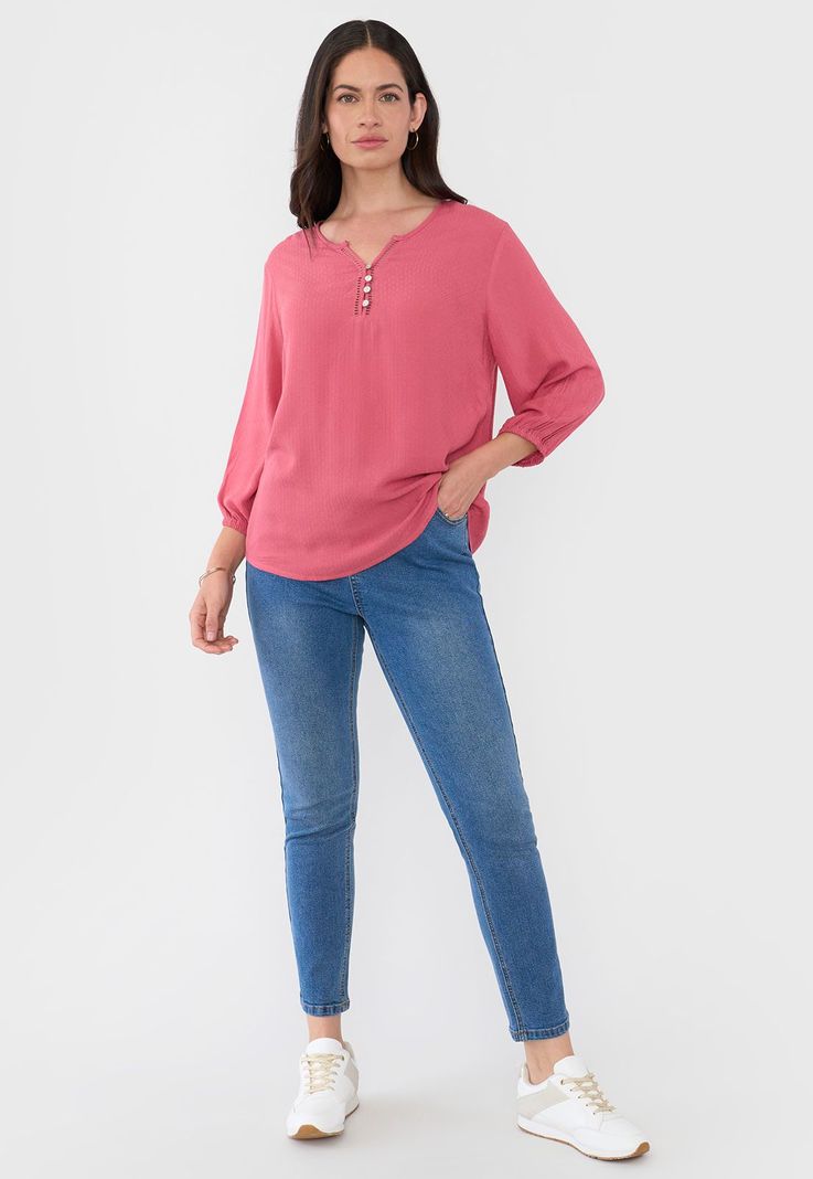 Blusa Mujer Botones Macramé Rosado Corona-3