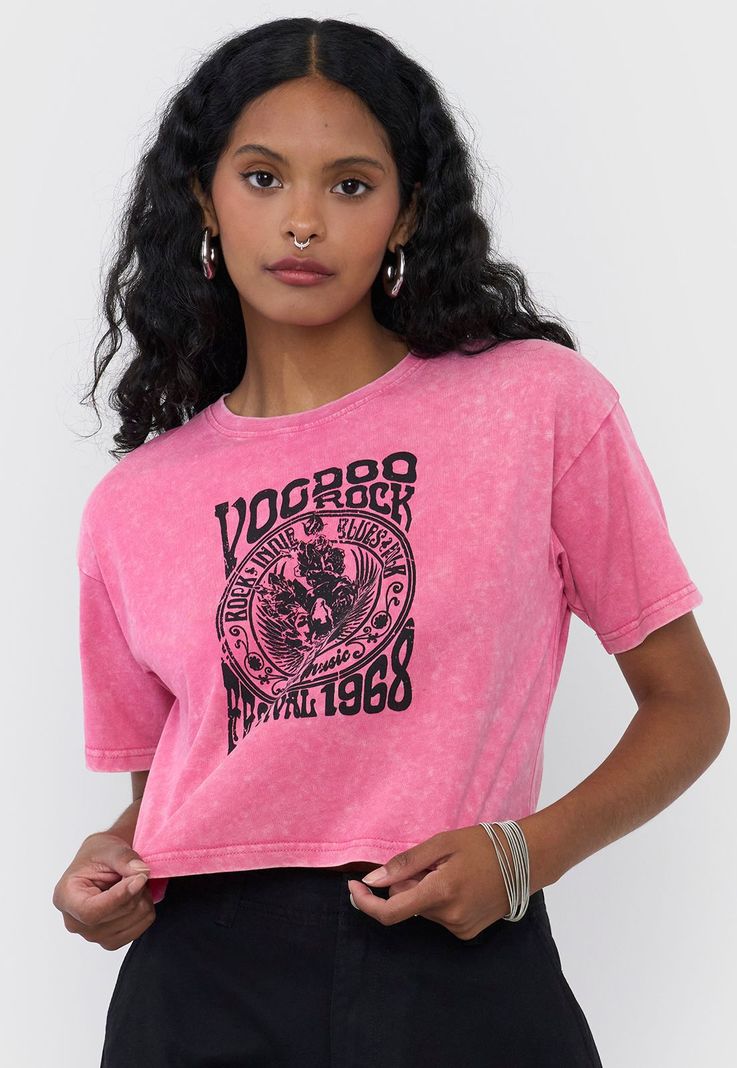 Polera Mujer Fun Manga Corta Fucsia Crop Corona-2