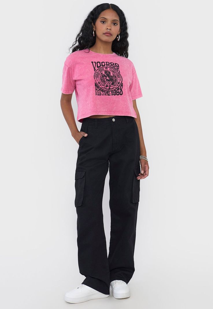 Polera Mujer Fun Manga Corta Fucsia Crop Corona-3