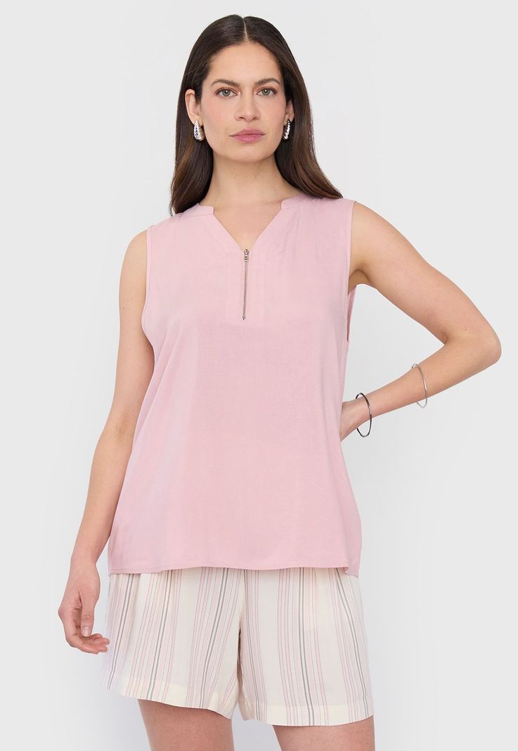 Blusa Mujer Sin Mangas Cuello Mao Palo Rosa Corona-0