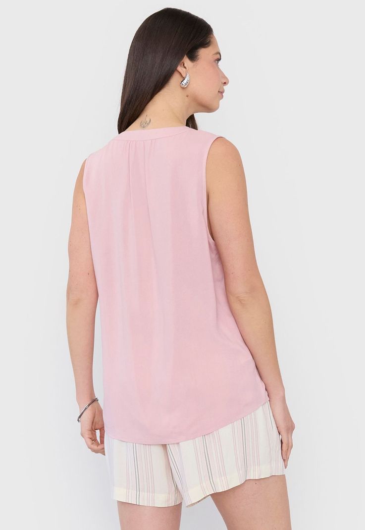 Blusa Mujer Sin Mangas Cuello Mao Palo Rosa Corona-1