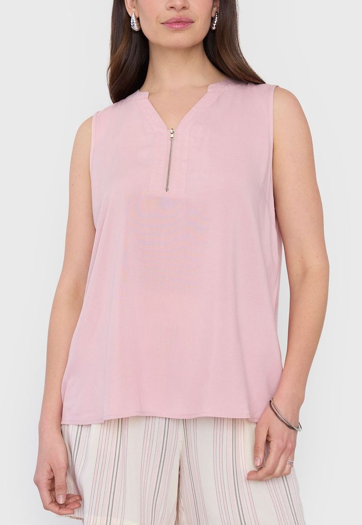 Blusa Mujer Sin Mangas Cuello Mao Palo Rosa Corona-2