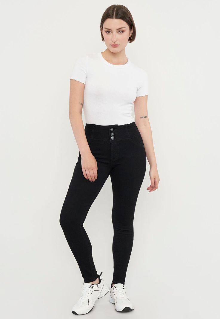 Jeans Mujer Push Up 3 Botones Negro Corona-0