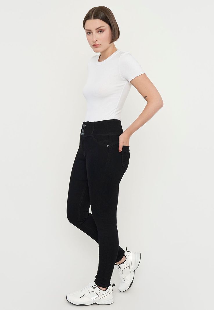 Jeans Mujer Push Up 3 Botones Negro Corona-3