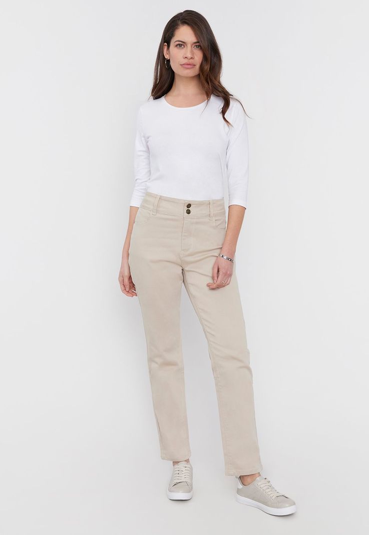 Jeans Mujer Color 2 Botones Push Up  Beige Corona-0