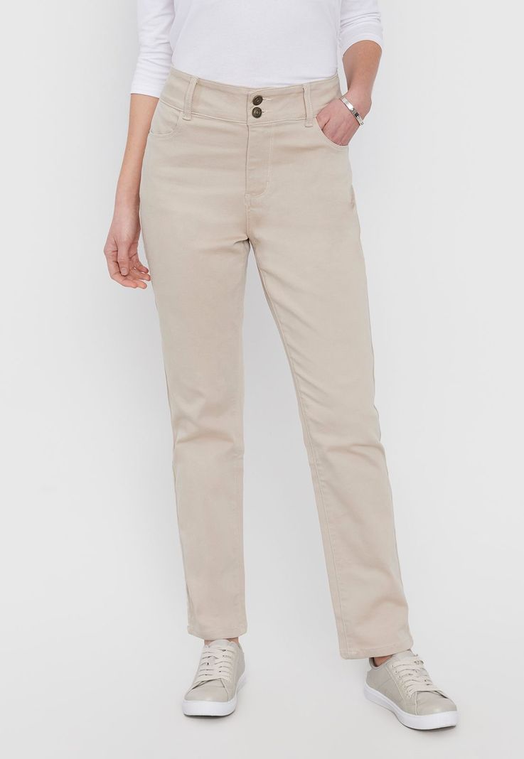 Jeans Mujer Color 2 Botones Push Up  Beige Corona-1